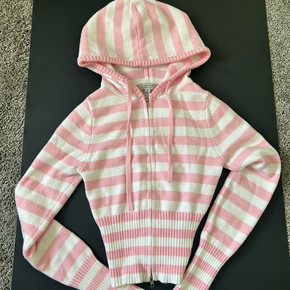 Pink and White Striped Hoodie